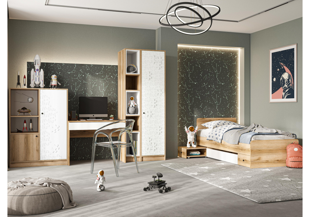 фото односпальная кровать 90х190 woodville кинд кр-01 дуб делано 586725 | 220svet.ru