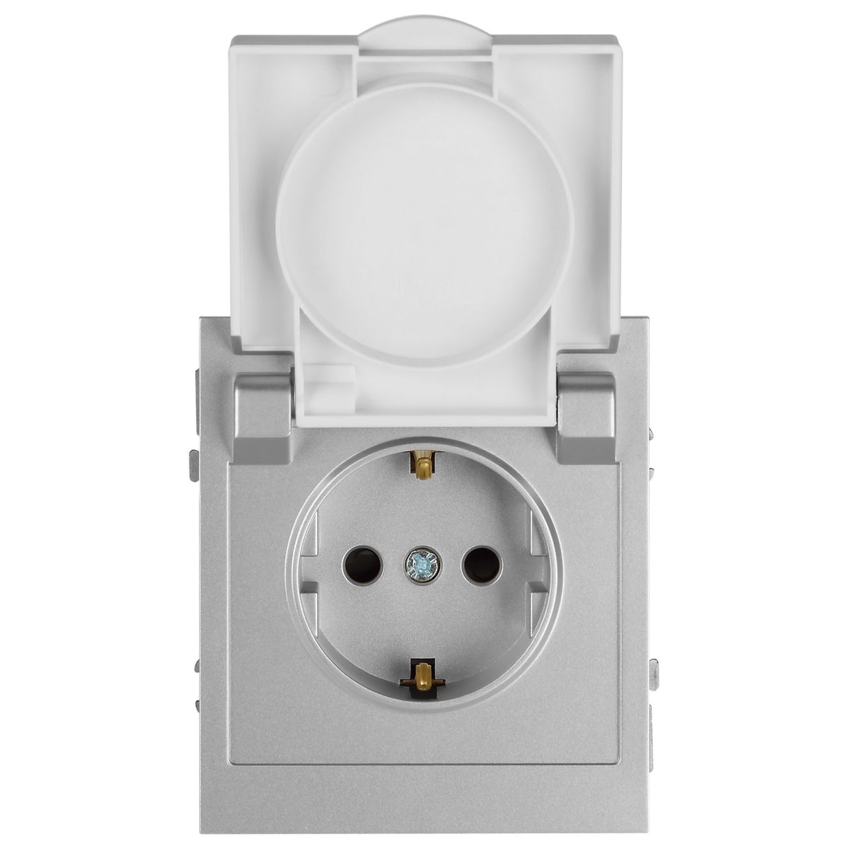 фото розетка эра arktik 16-2103-03 с заземлением 2p+e schuko со шторками с крышкой 16а-250в алюминий б0070436 | 220svet.ru
