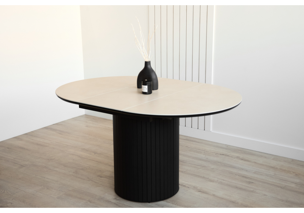 фото керамический стол раскладной woodville лорен 100(140) okara light yellow / черный 664692 | 220svet.ru