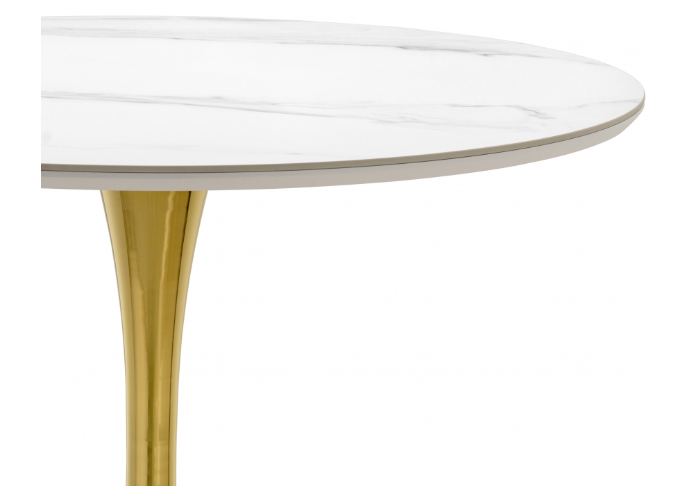 фото керамический стол woodville тулип 90х73 белый мрамор / золото 600711 | 220svet.ru
