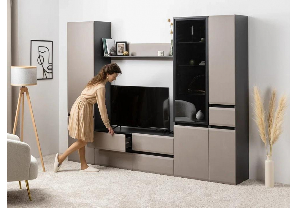 фото тв-тумба woodville сейдиль антрацит / веллюто капучино 594959 | 220svet.ru