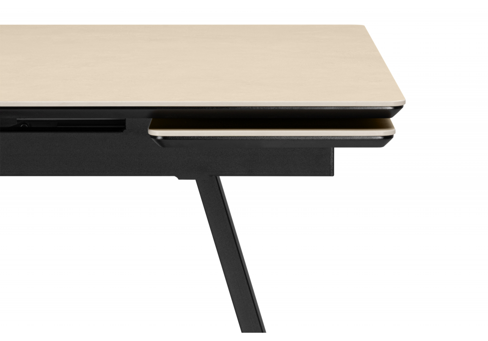 фото керамический стол раскладной woodville памелла 120(180)х80 okara light yellow / черный 664957 | 220svet.ru