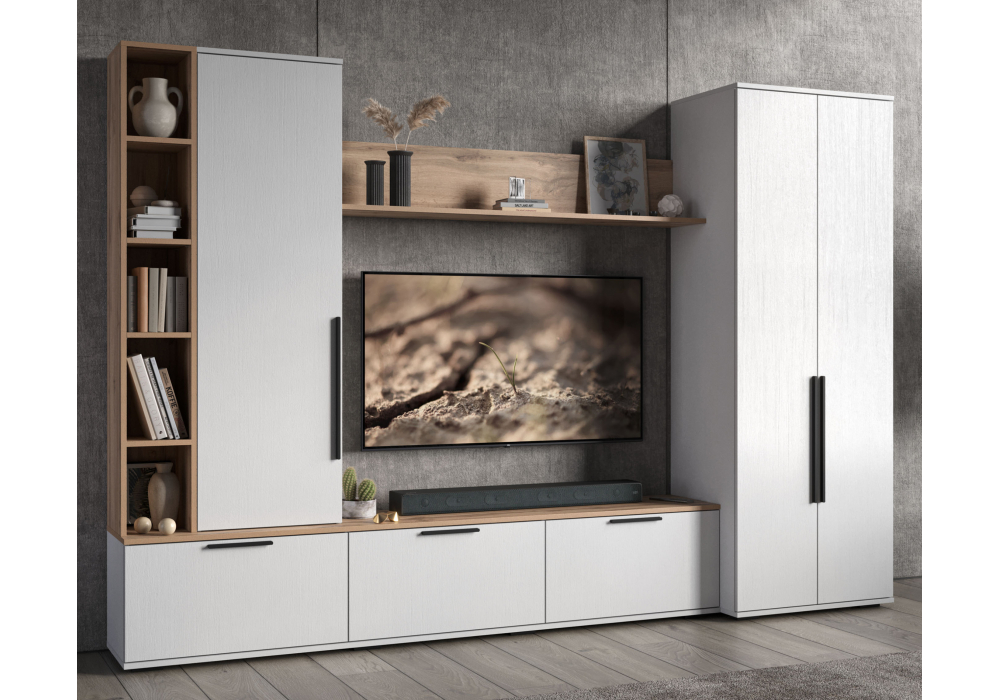 фото готовая гостиная комплектация 1 woodville филеста белый / дуб вотан 664934 | 220svet.ru