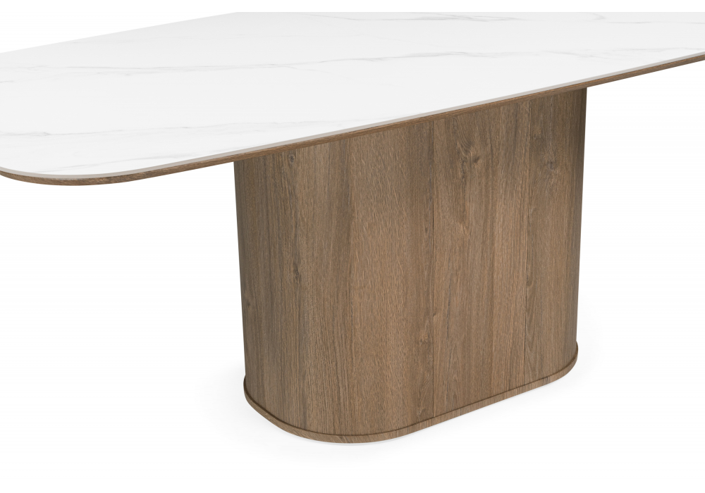 фото керамический стол woodville эллипсо 200х90 snow white / дуб американский 664910 | 220svet.ru