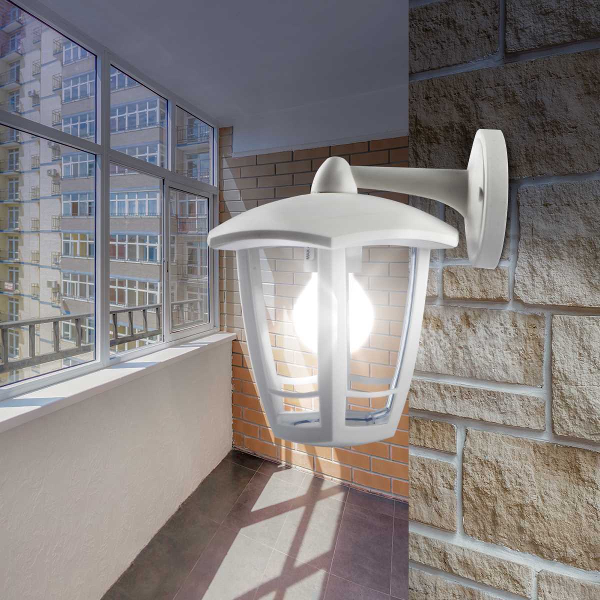 фото садово-парковый светильник эра «дели 3» нбу 07-40-004 белый 6-гранный настенный ip44 е27 max60вт б0051198 | 220svet.ru