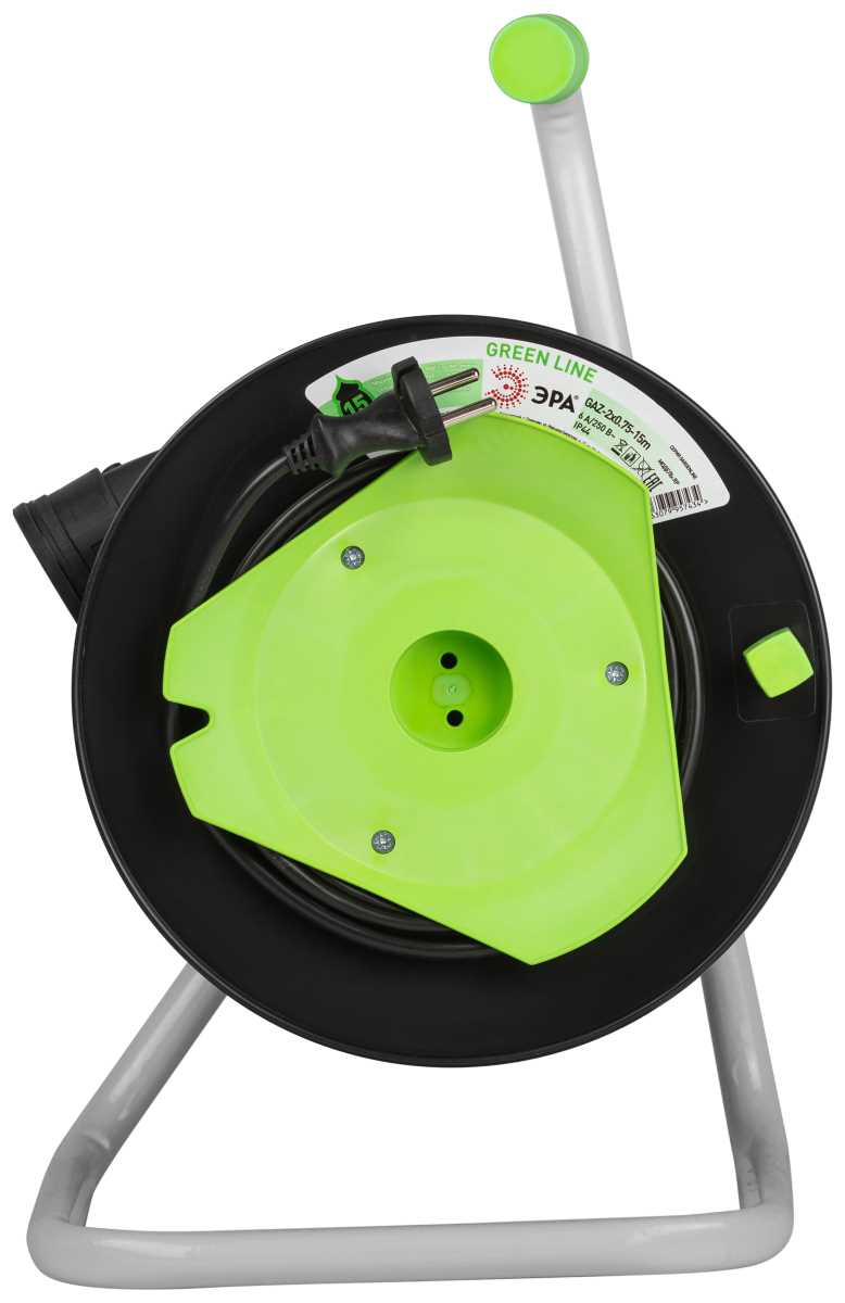 фото удлинитель силовой эра green line gaz-2x0.75-15m greenline на катушке пластик 1 розетка без заземления 15м пвс 2x0.75мм2 б0065096 | 220svet.ru