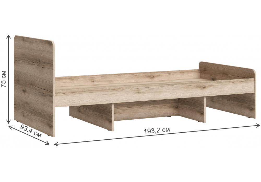 фото односпальная кровать 90х190 woodville кинд кр-01 дуб делано 586725 | 220svet.ru