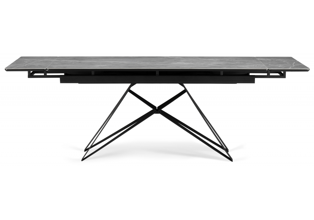 фото керамический стол раздвижной woodville блэкберн 140(200)х80 серый мрамор larka grey / черный 625933 | 220svet.ru