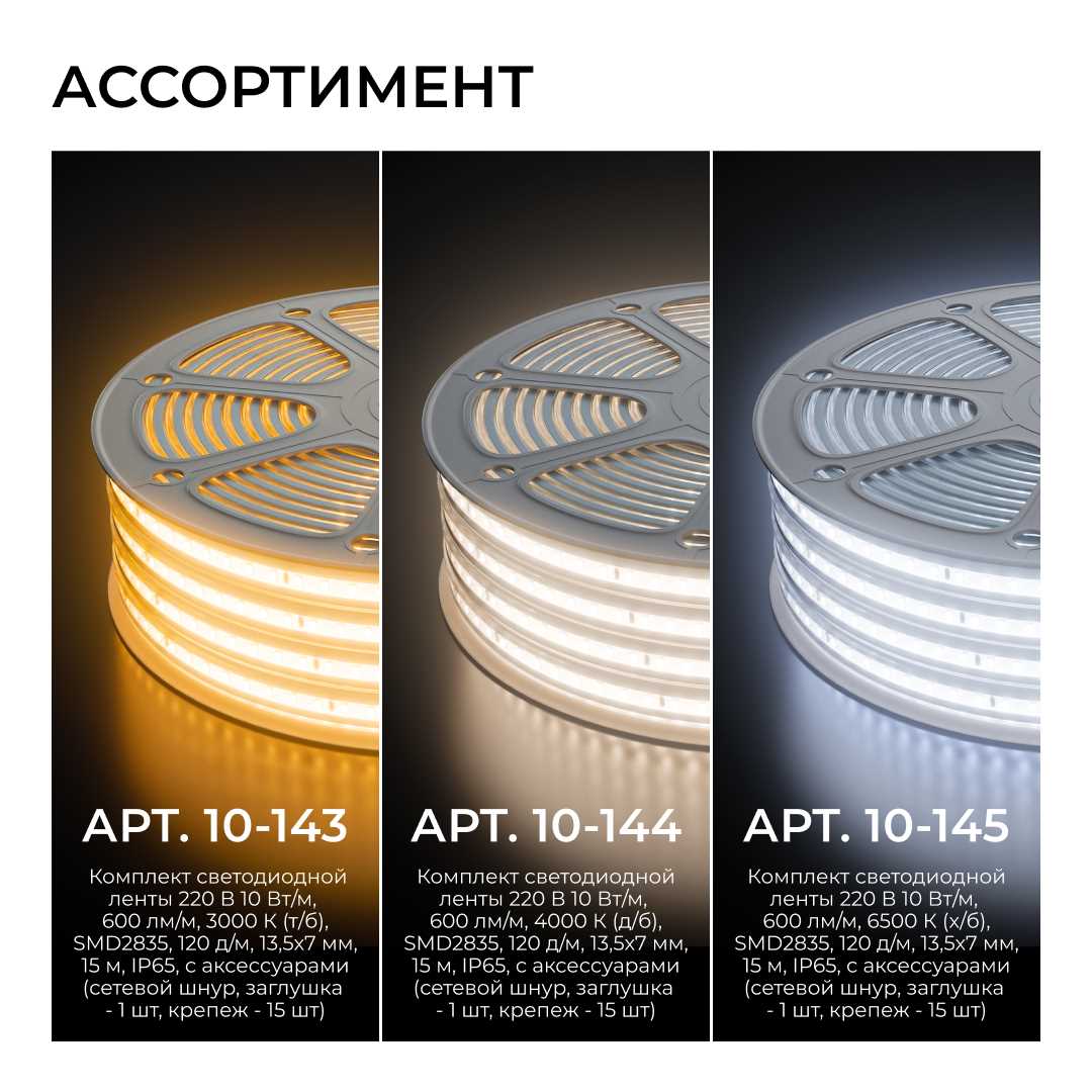 фото комплект светодиодной влагозащищенной ленты apeyron 10w/m 120led/m 2835smd белый 5m 10-141 | 220svet.ru