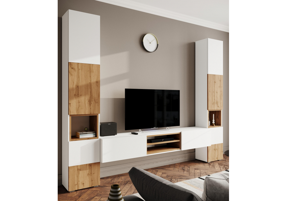 фото гостиная комплектация 1 woodville лонгфорд белый / дуб вотан 563532 | 220svet.ru