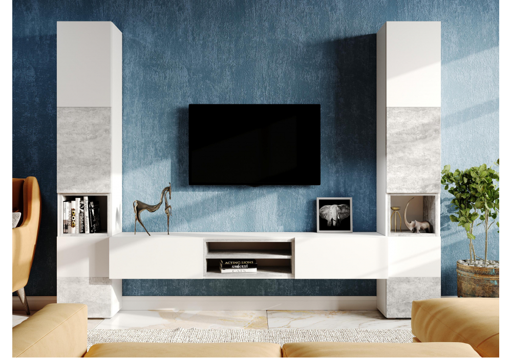 фото тв-тумба woodville лонгфорд белый / бетон светлый 563528 | 220svet.ru