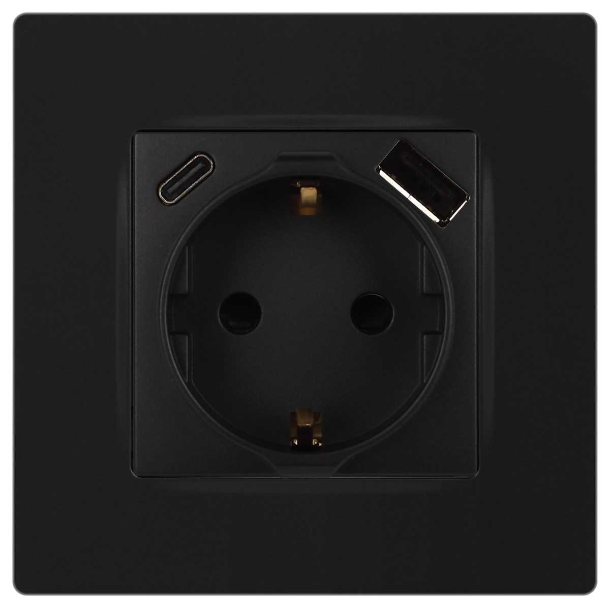 фото розетка эра серия 12 12-4108-05 2p+e 16a-250в со шторками с usb type-a+c 5в-3а антрацит б0067707 | 220svet.ru