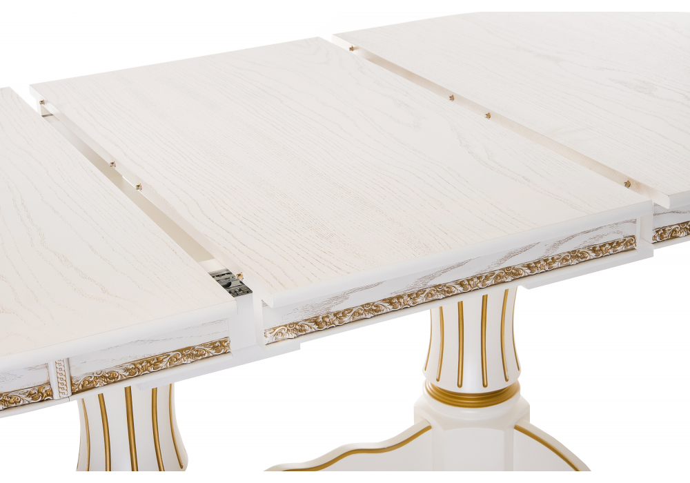 фото стол деревянный раскладной woodville герцог молочный / золотая патина 615196 | 220svet.ru