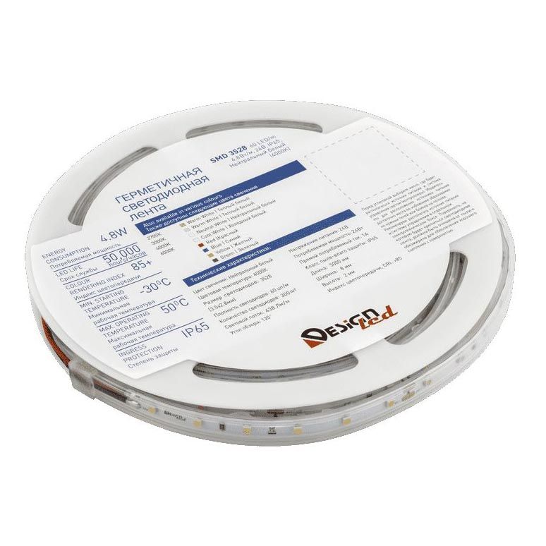фото влагозащищенная лента designled 4,8w/m 60led/m 3528smd нейтральный белый 5m 005703 | 220svet.ru